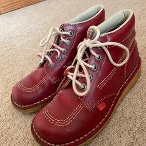 Kickers Cherry Red Lace-Up Boots